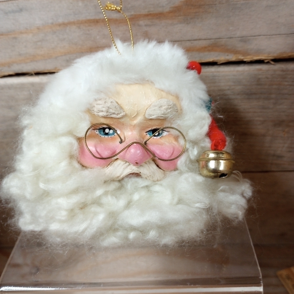 Vintage Santa Head With Fluffy Beard Christmas Holiday Ornament Decor.